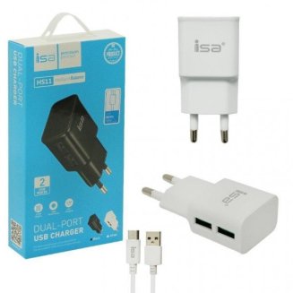 СЗУ 2 USB HS11 2.4А + кабель Micro USB белый ISA (гарантия 2 недели)